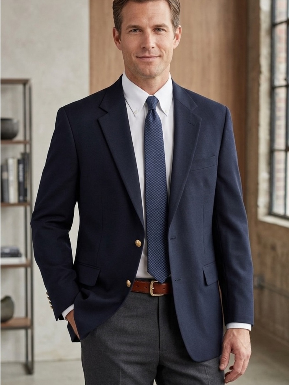 Jos. A. Bank Navy Blue Blazer 100% Pure New Wool Gold Crest Buttons